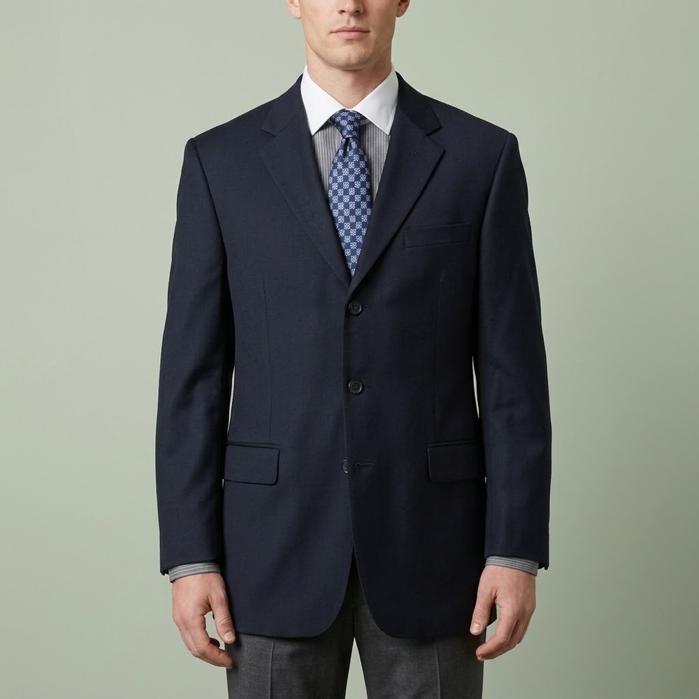 Nautica V945 3 Button Suit Jacket Blazer Mens 43L Dark Navy Blue Wool EUC